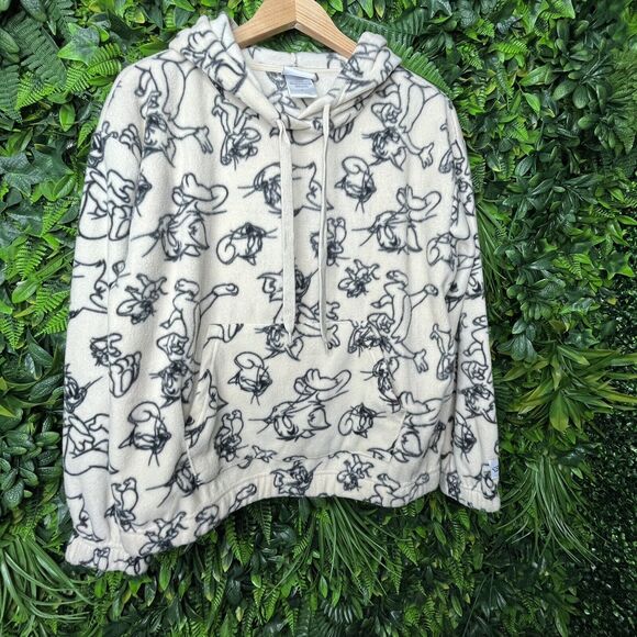 Women Jacket Large Beige Terry Hoodie Pullover Graphic Design Tom And Jerry - Picture 11 of 13